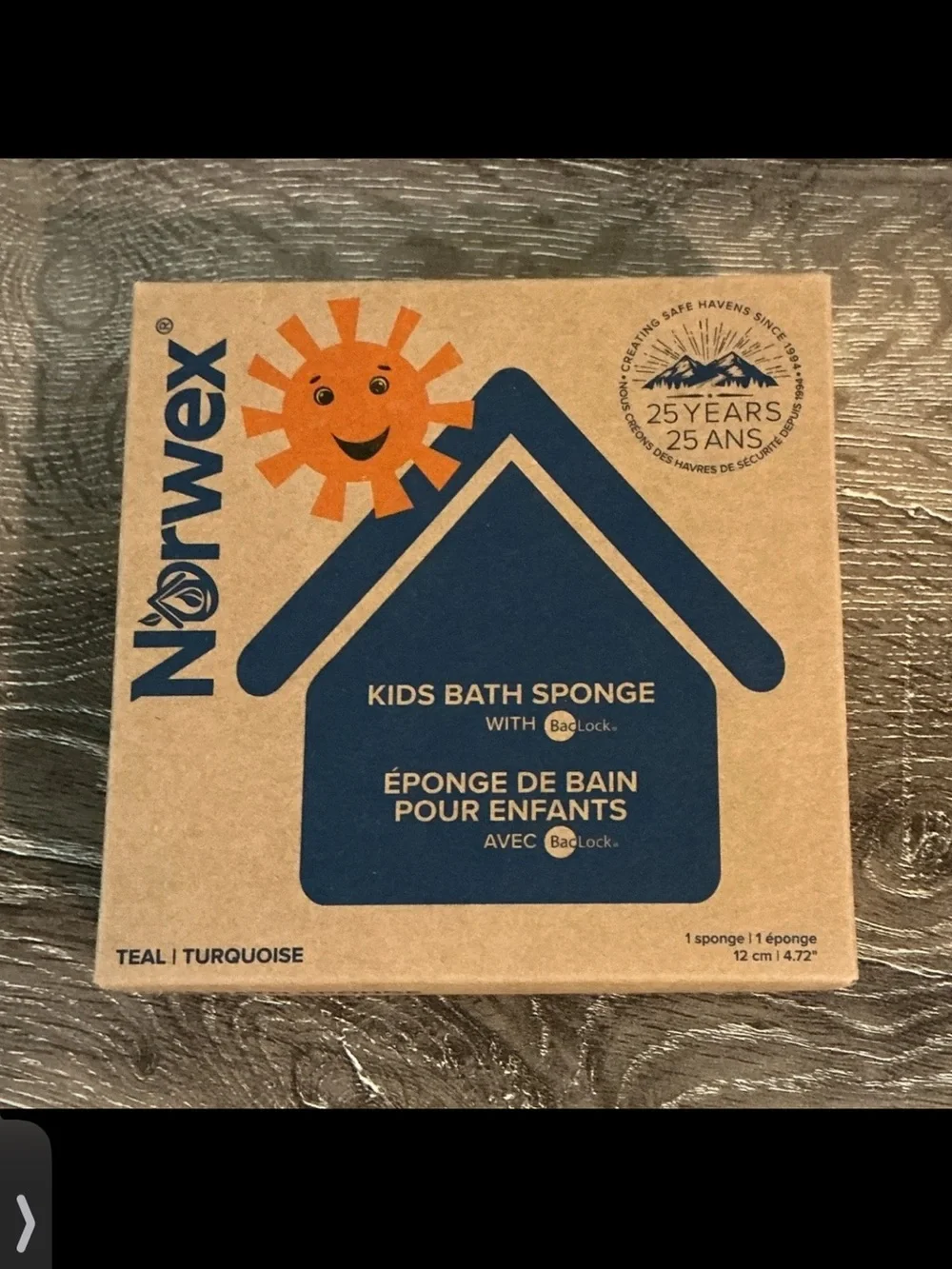 Norwex Kids Bath Sponge with BacLock Teal / Turquoise New in Box 4.72”